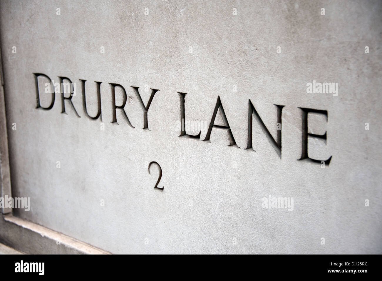 No 2 TWO Drury Lane Sign Sandstone Carved into Stock Photo