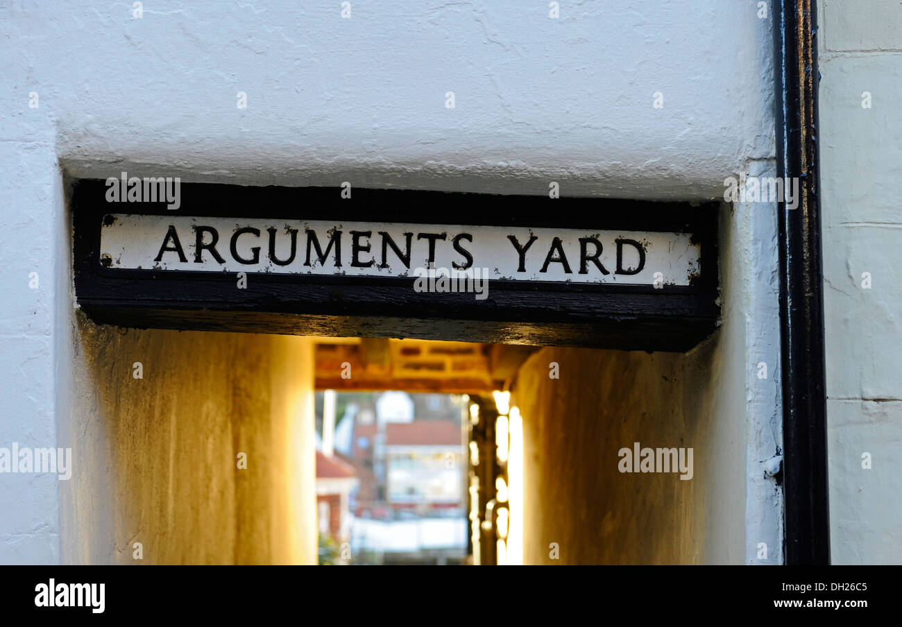 Alley to Arguments yard in the old fishing village of Whitby in North Yorkshire Stock Photo