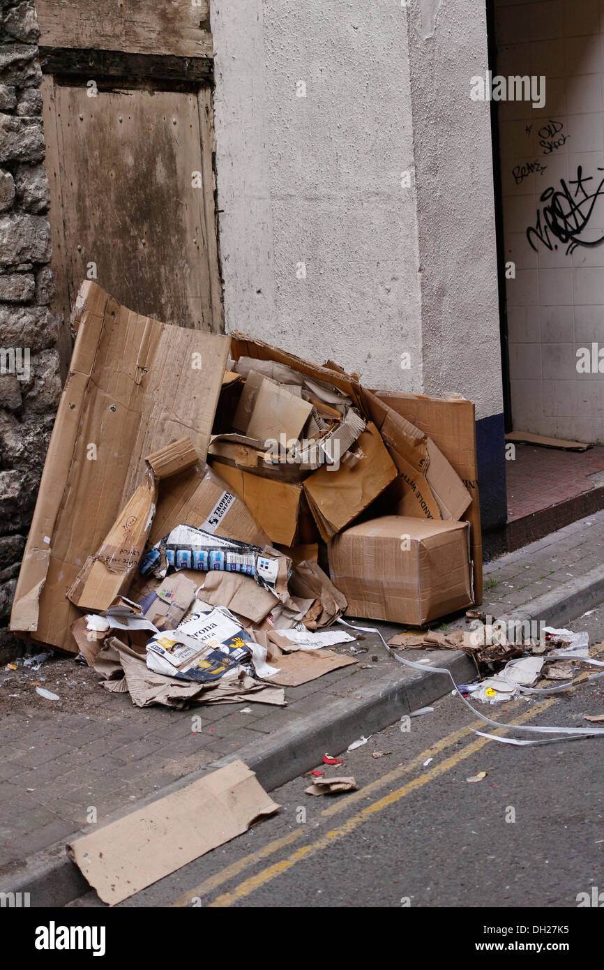 Trash and rubbish on a side street in Weston super Mare, North Somerset