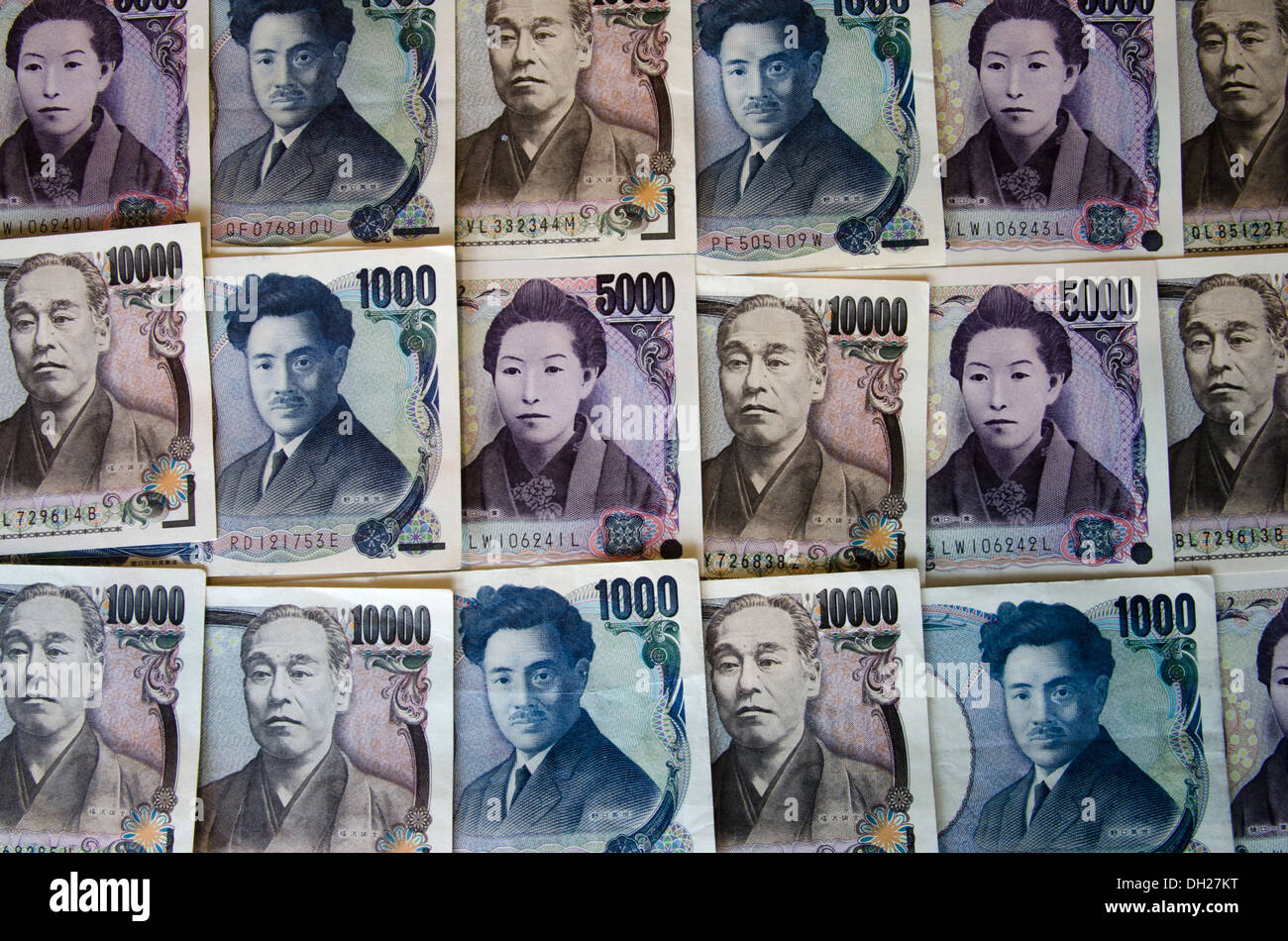 Background of mixed japanese yen notes Stock Photo