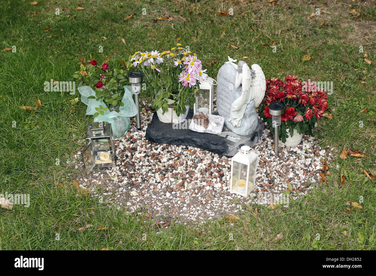 Roadside memorial for a road accident fatality, October 2013 Stock Photo