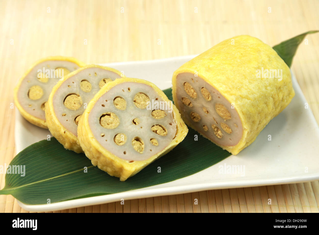 Karashi renkon (Lotus loot stuffed with mustard) Stock Photo