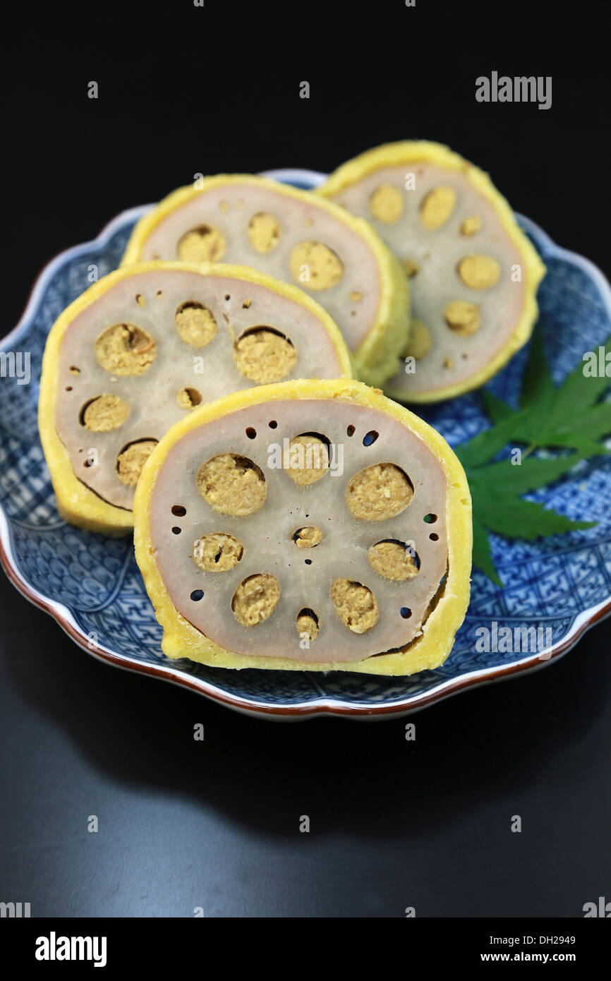 Karashi renkon (Lotus loot stuffed with mustard) Stock Photo