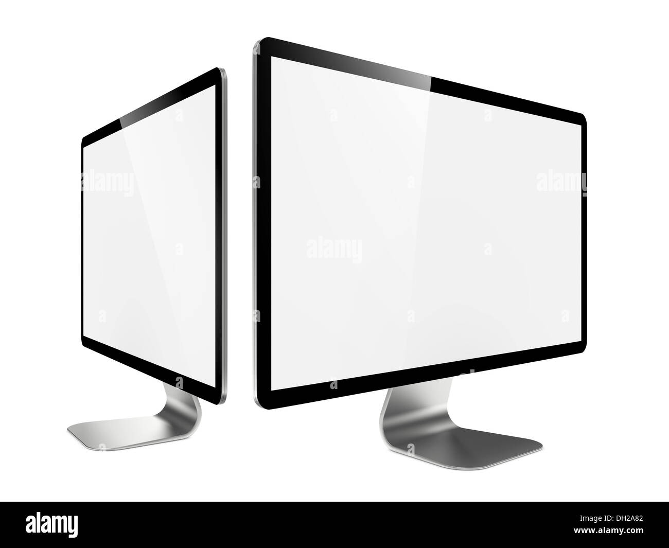 Two Modern Widescreen Lcd Monitor Stock Photo - Alamy