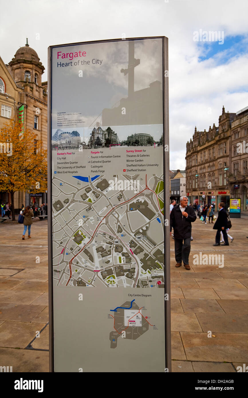 A Public Information Panel in Fargate Sheffield South Yorkshire UK Stock Photo