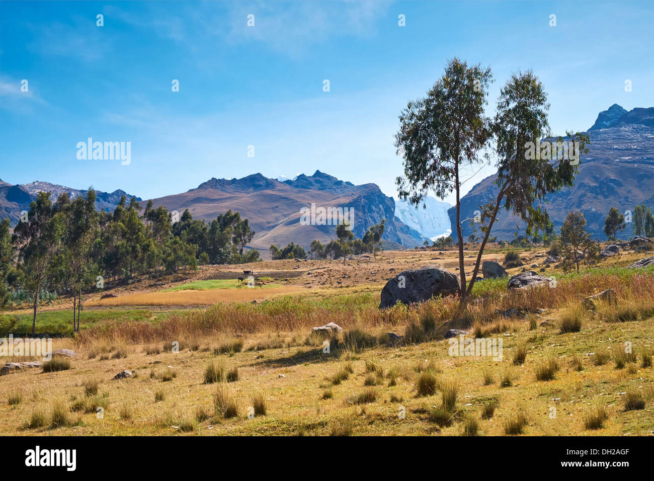 Looking towards Llaca Valley and Ocshapalca in the Peruvian Andes, South America. Stock Photo
