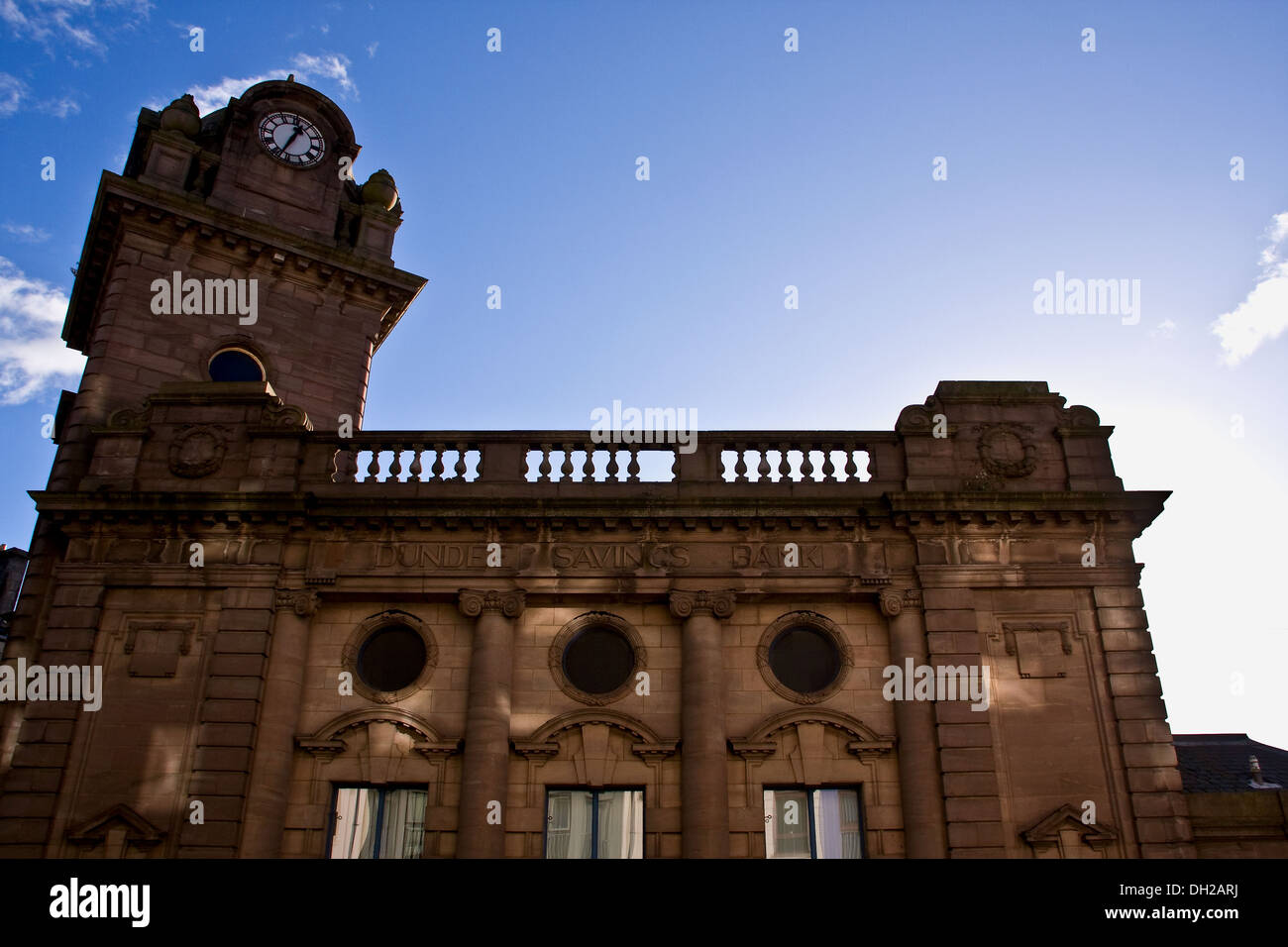 Dundee Savings Bank Built by David Baxter in 1914 in a heavy Edwardian Baroque building with oversize clock tower, UK Stock Photo
