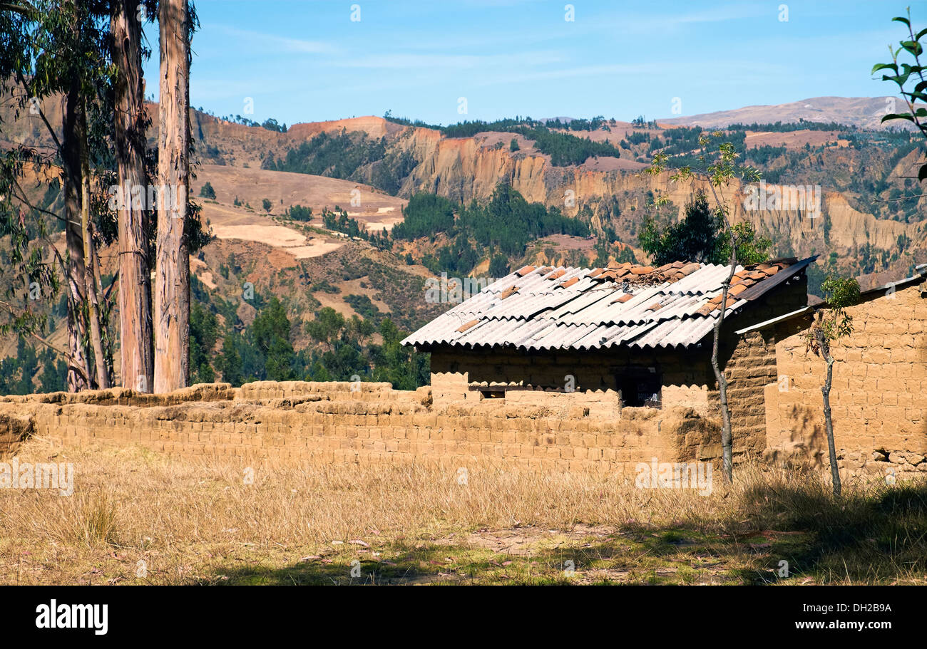 Adobe rural settlement in the Peruvian Andes, South America Stock Photo