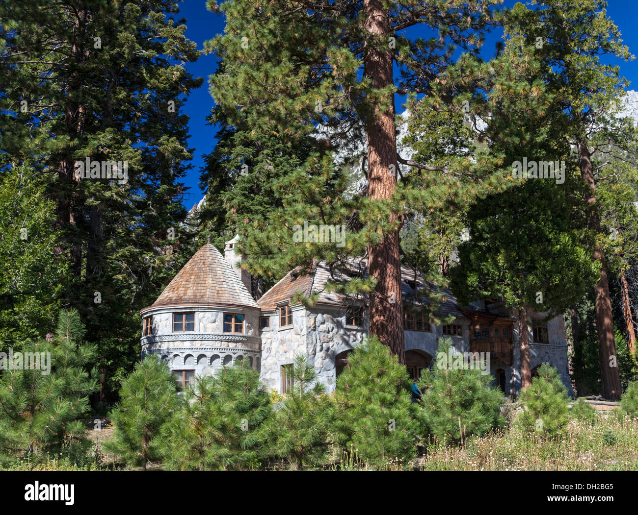 Vikingsholm at Emerald Bay State Park in South Lake Tahoe can be reached by hiking a trail Stock Photo