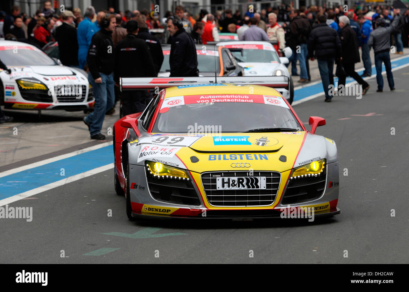 Training of the 35th DMV 4-hour race, a competition at the VLN Nuerburgring Endurance Cup, Audi R8 LMS, Phoenix Racing Stock Photo