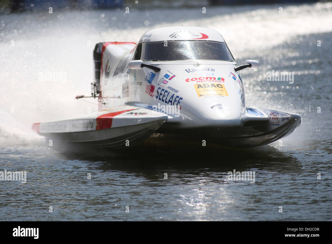Motor boat, international motor boat race on the Moselle river at Brodenbach, Rhineland-Palatinate Stock Photo