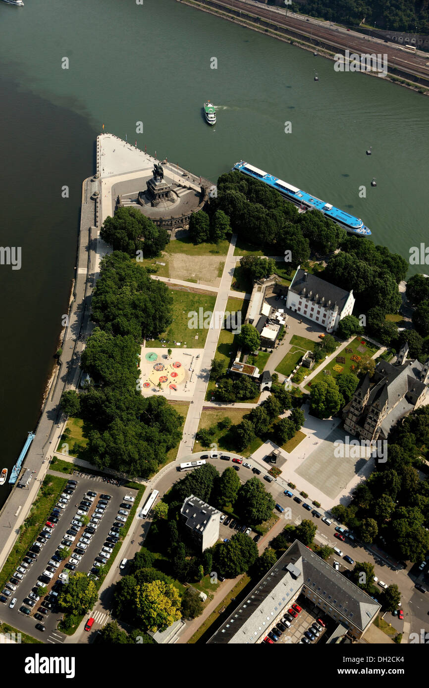 Aerial view, Deutsches Eck, German Corner, with the Basilica of St. Cantor and the Deutschordenshaus Stock Photo