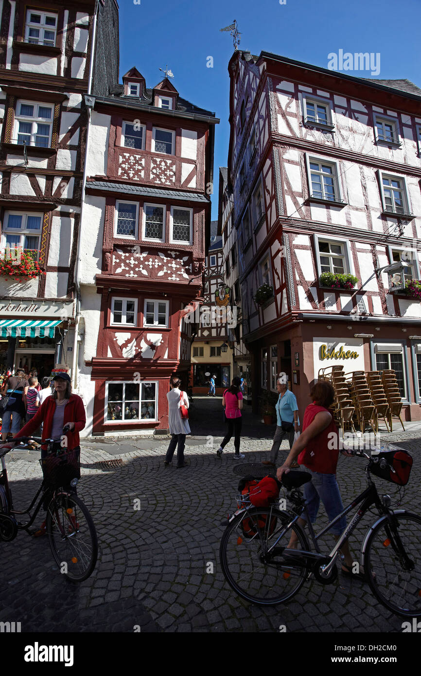 Half-timbered houses in the historic centre of Bernkastel-Kues, Rhineland-Palatinate Stock Photo