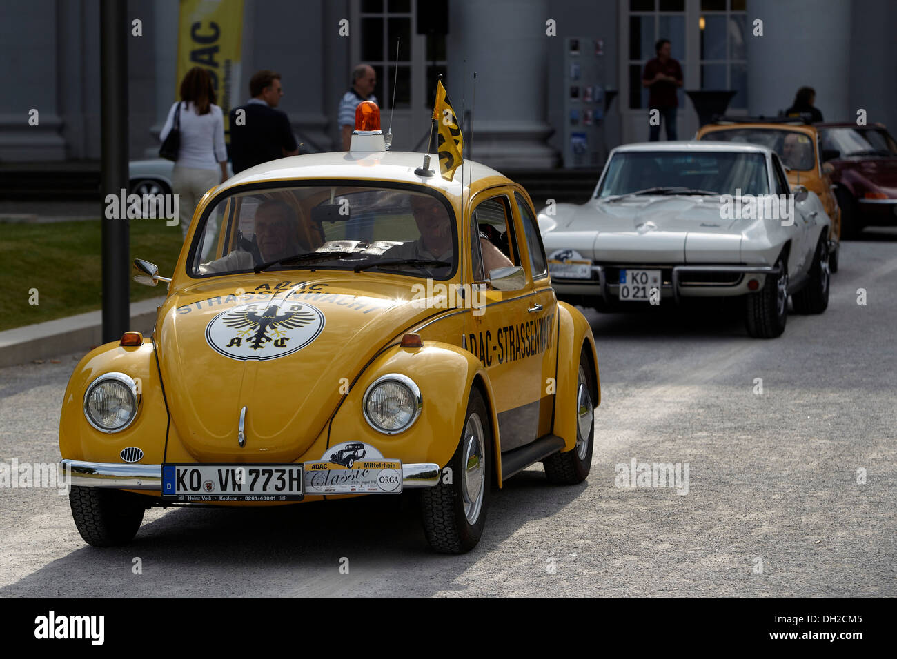 VW Beetle, ADAC road patrol, built in 1973, vintage car rally ADAC Mittelrhein Classic 2012, Bad Ems, Rhineland-Palatinate Stock Photo
