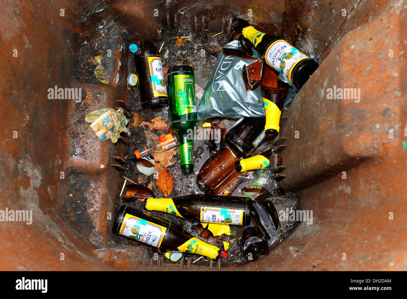 Contents of a rubbish bin after a carnival parade, Mülheim-Kärlich, Rhineland-Palatinate, Germany Stock Photo