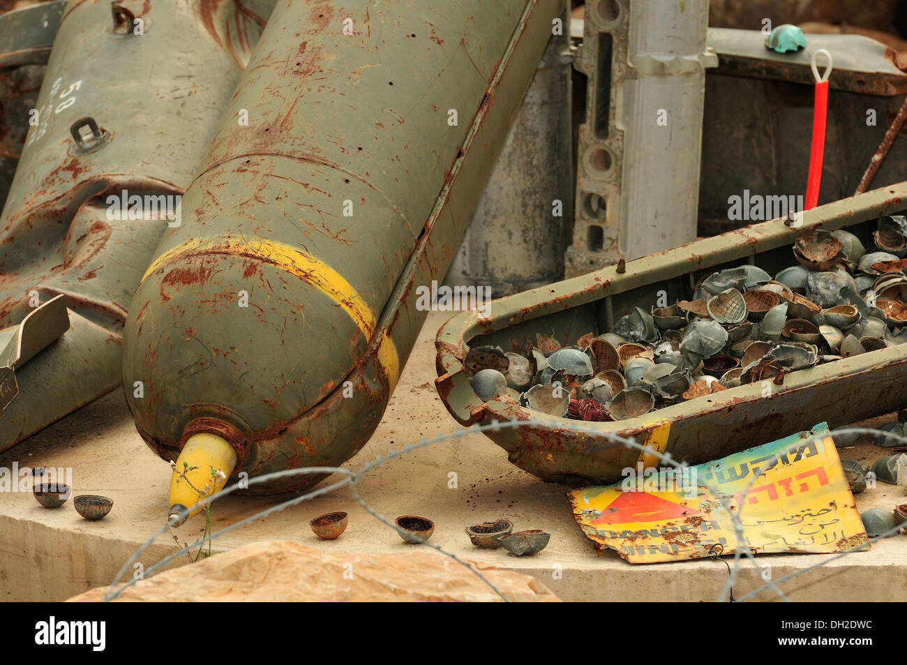 Cluster bombs, or cluster munitions, are a weapons containing multiple explosive submunitions. Mleeta, Lebanon Stock Photo