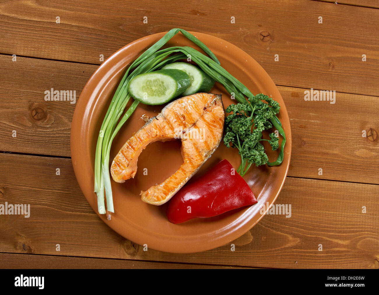 grilled salmon steak Stock Photo - Alamy