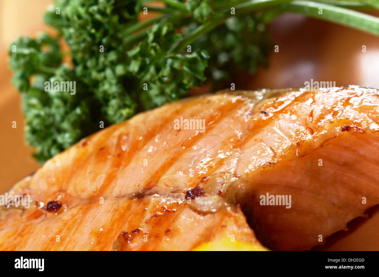 grilled salmon steak Stock Photo - Alamy