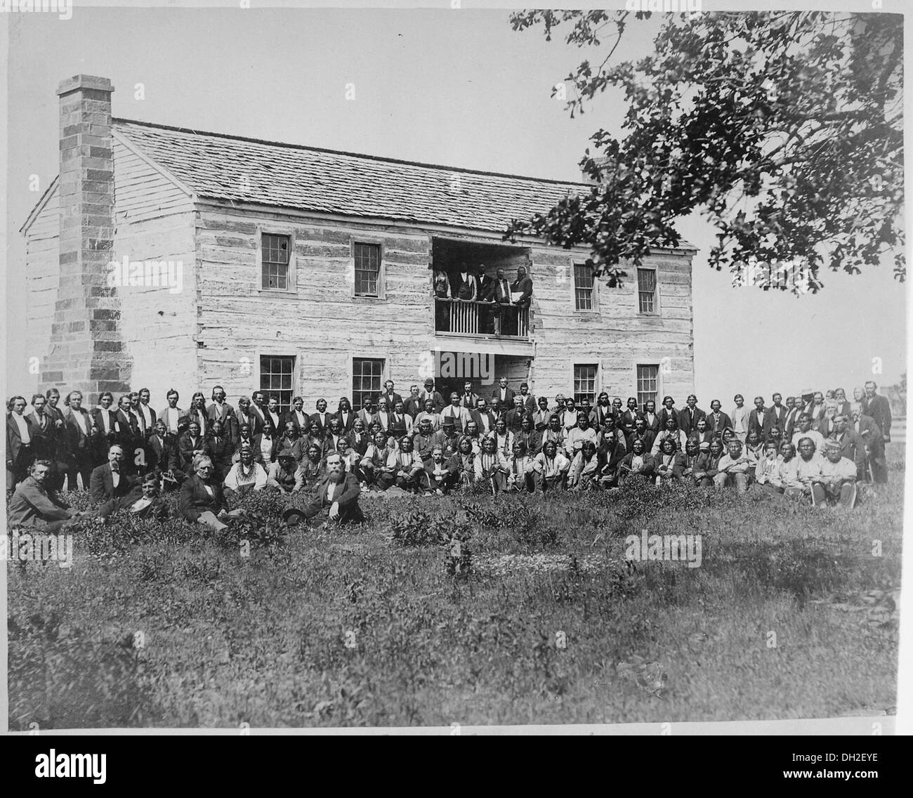 Delegates from 34 tribes in front of Creek Council House, Indian Territory, 1880 519141 Stock Photo