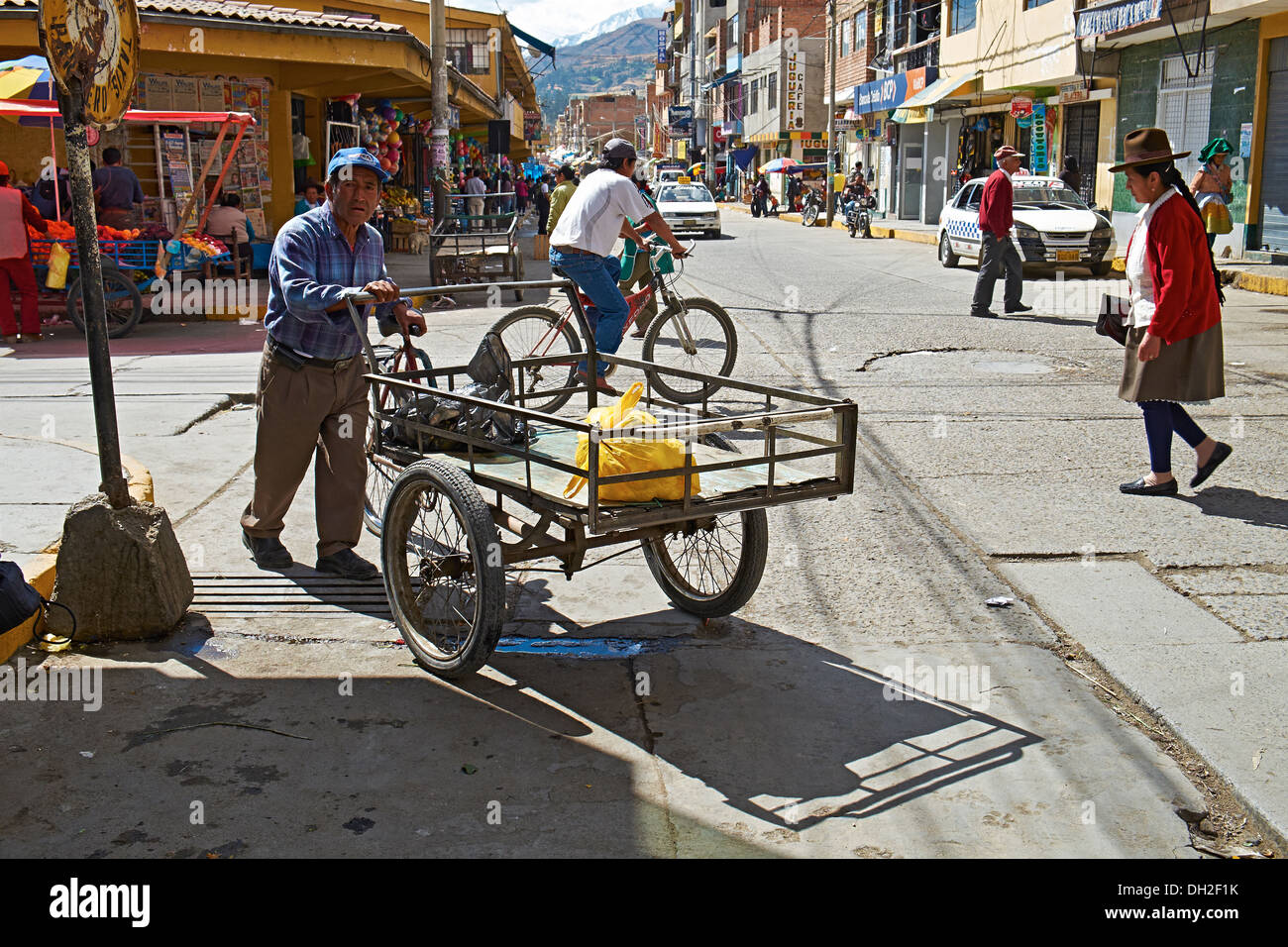 Busy streets of Huaraz In Peru, South America. Stock Photo