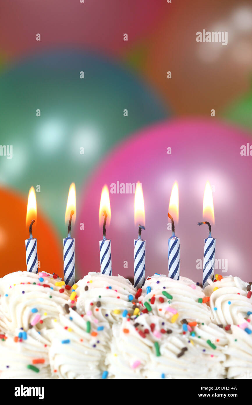 Happy Birthday Celebration with Balloons Candles and Cake Stock Photo ...