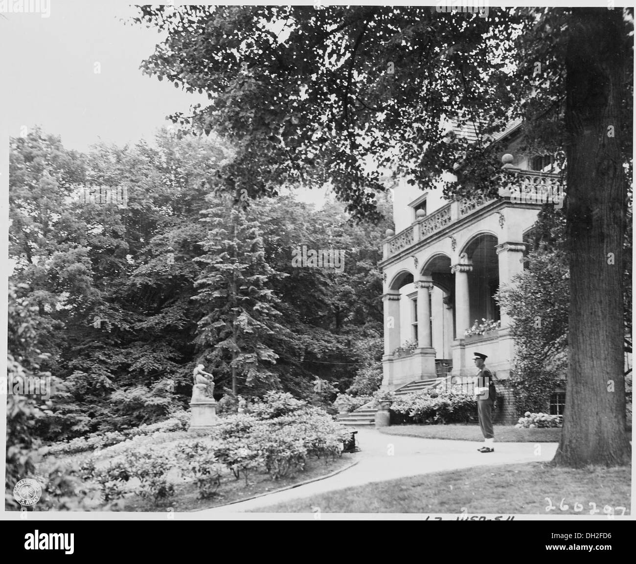 The front portico and grounds of the Little White House at Babelsburg, Germany, where President Harry S. Truman resided during official visits. Stock Photo