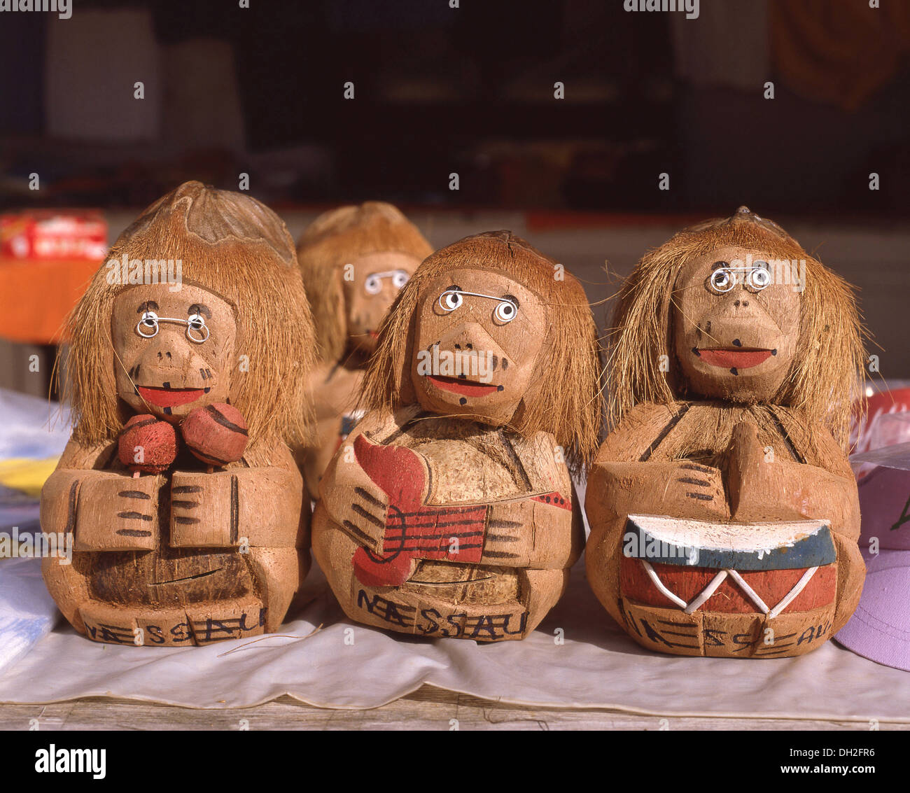 Bahamas coconut souvenirs in Straw Market, Nassau, New Providence