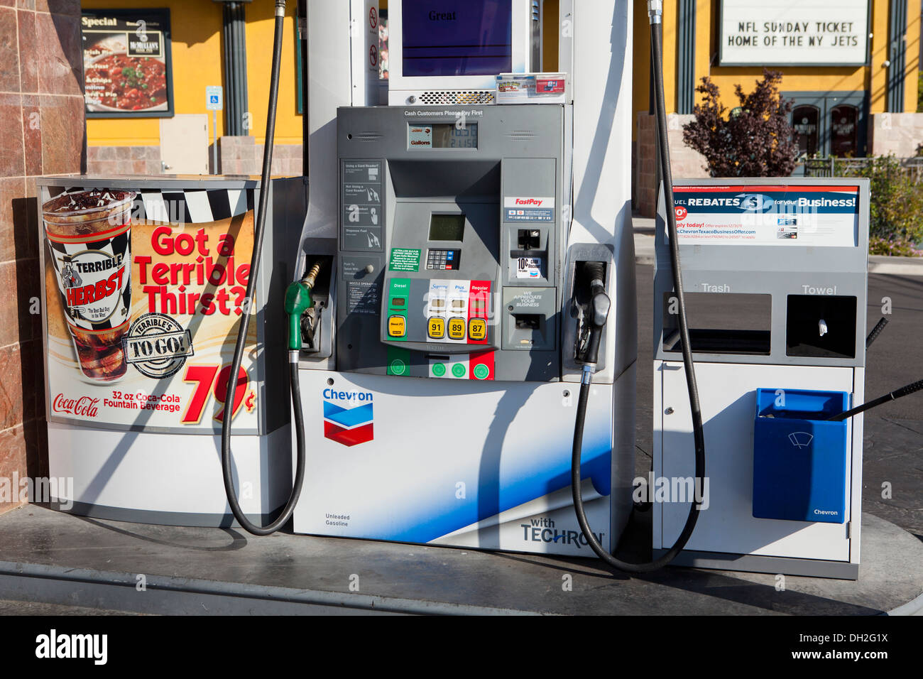 Chevron gas station pump and dispenser - Nevada USA Stock Photo