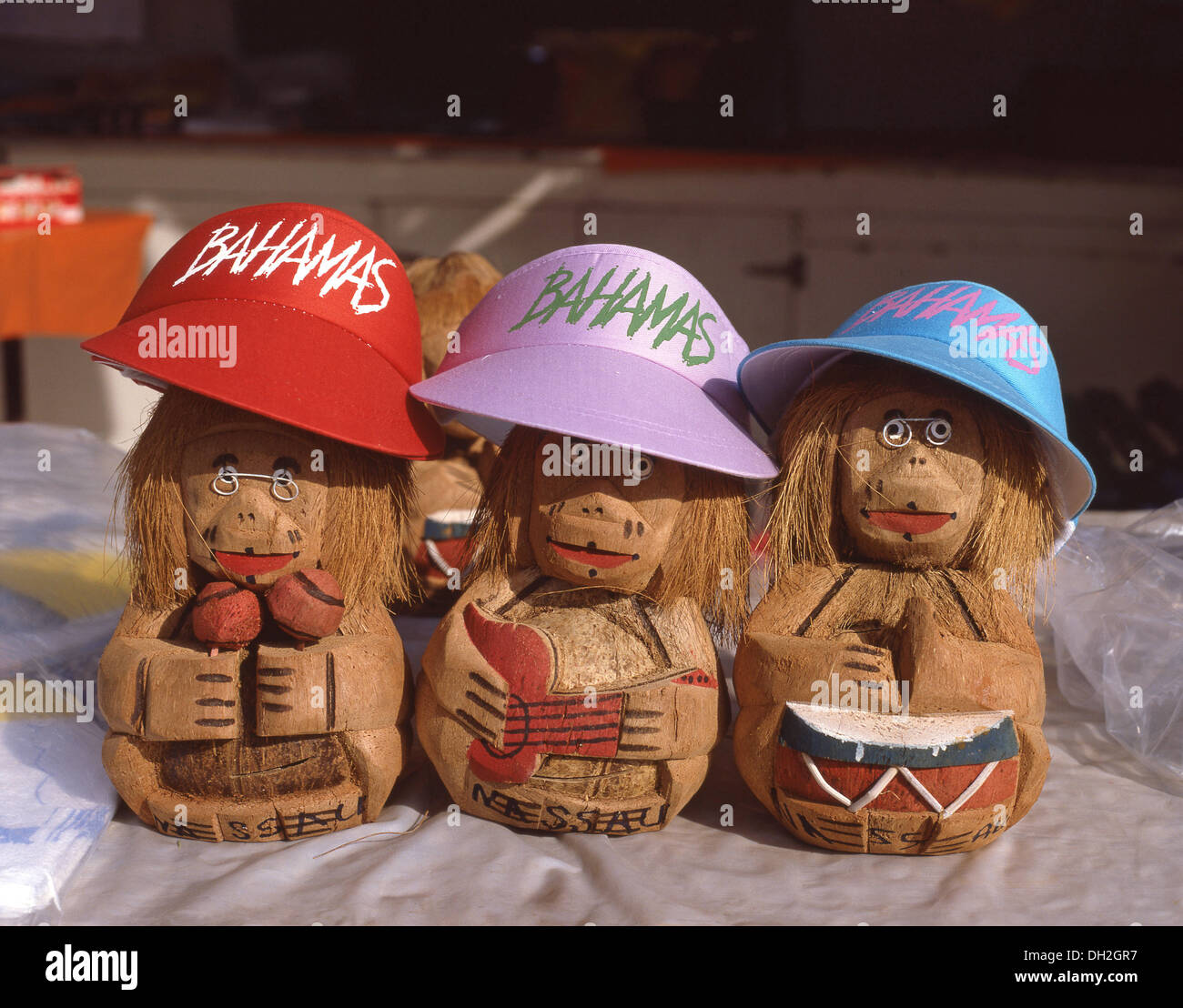Bahamas coconut souvenirs in Straw Market, Nassau, New Providence