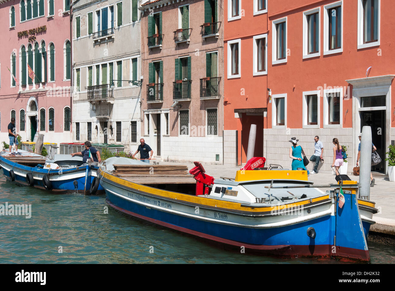A canal in Venetian lagoon, Venice, UNESCO World Heritage Site, Veneto, Italy, Europe bridge Stock Photo