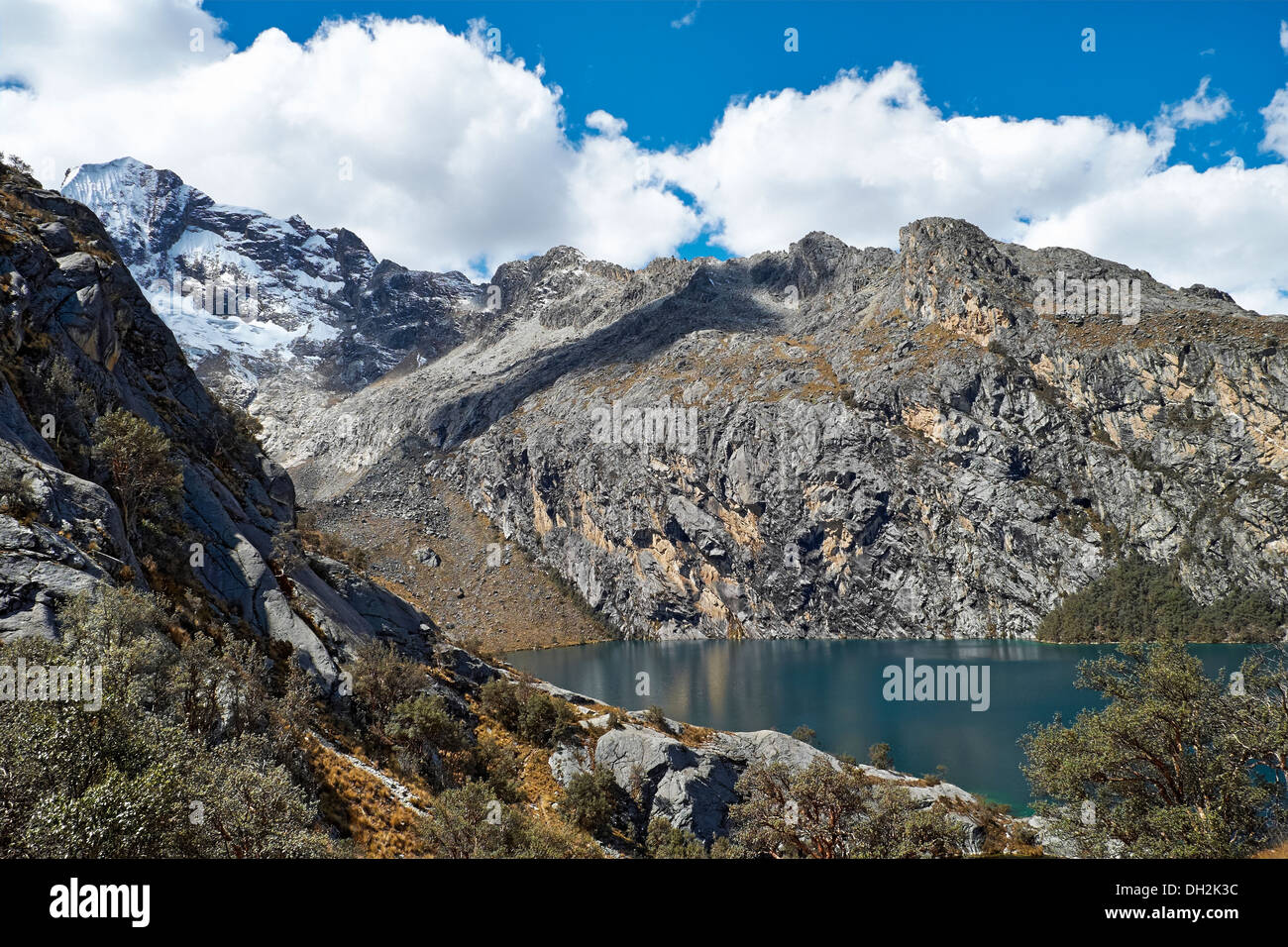 Nev Churup Summit and Laguna, Huascaran National Park in the Andes, South America. Stock Photo