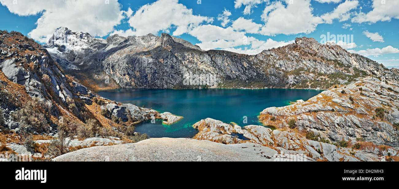 Nev Churup Summit and Laguna, Huascaran National Park in the Andes, South America. Stock Photo