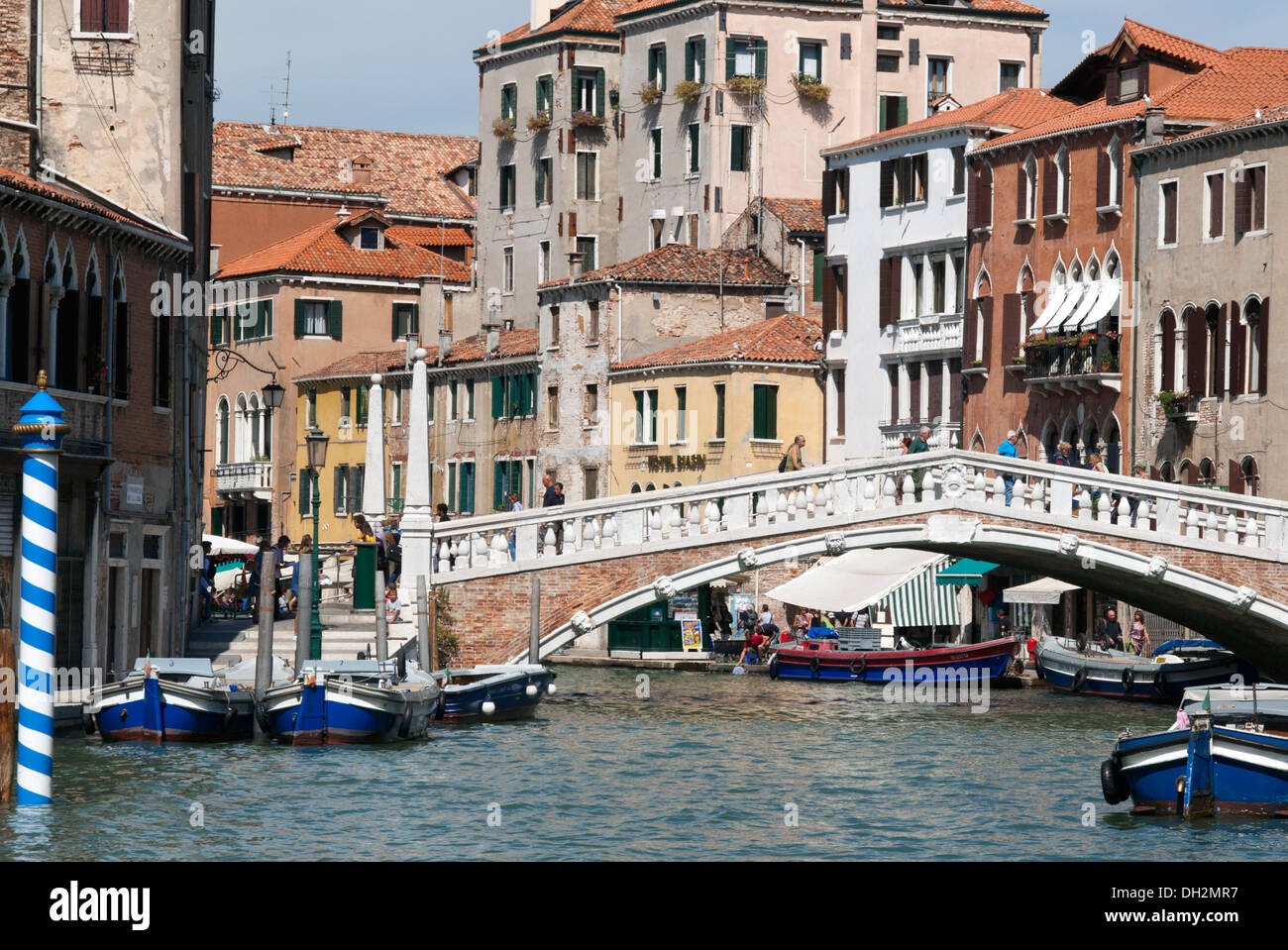 A canal in Venetian lagoon, Venice, UNESCO World Heritage Site, Veneto, Italy, Europe Stock Photo