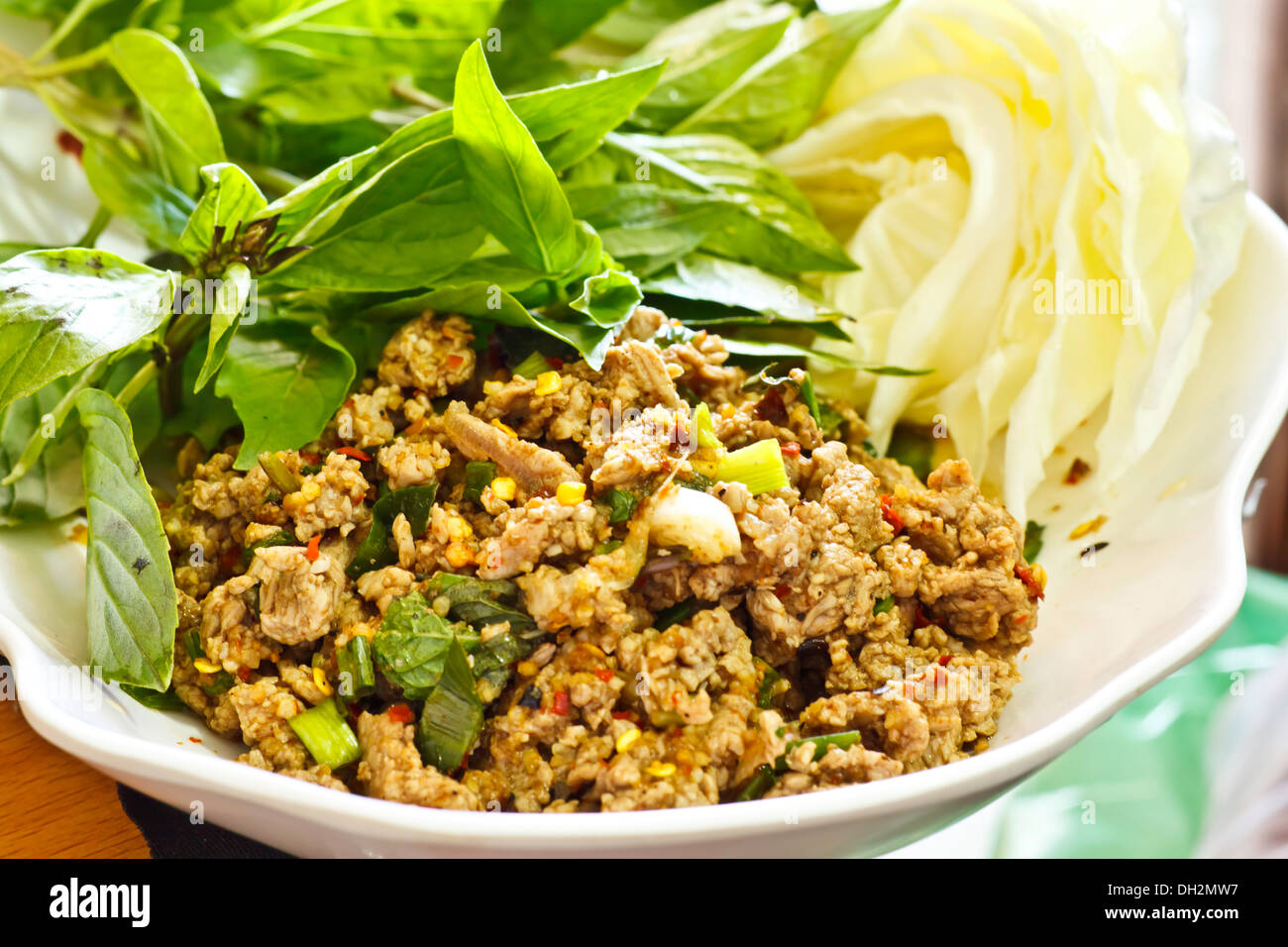 Spicy minced meat salad Stock Photo