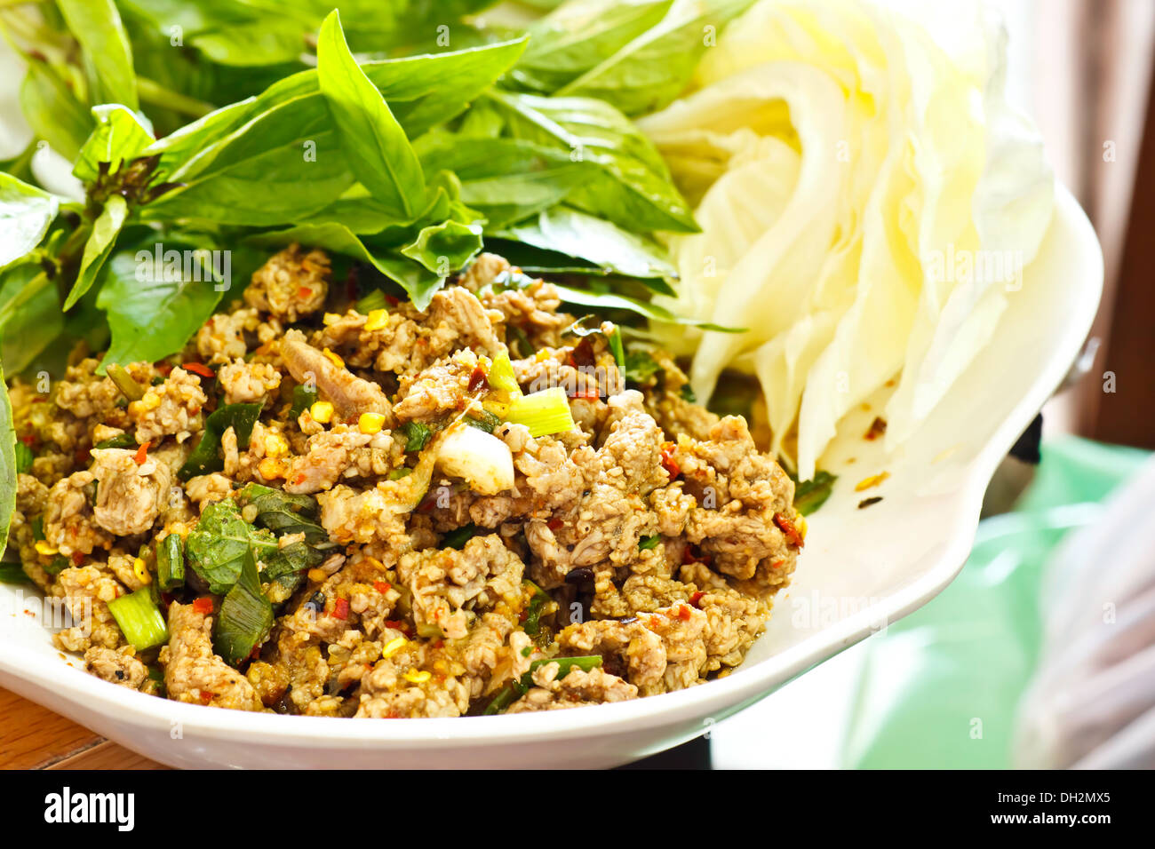 Spicy minced meat salad Stock Photo