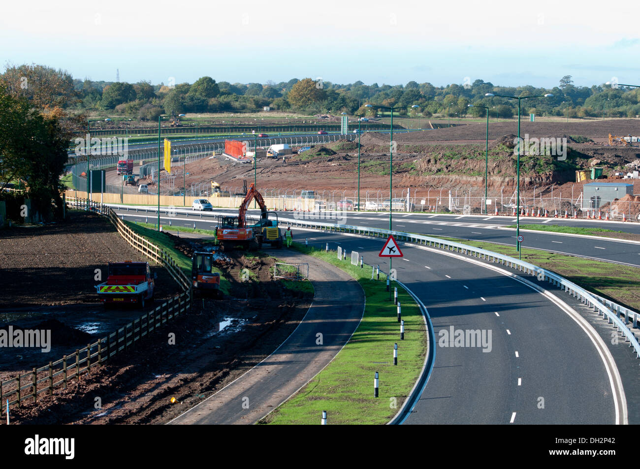 Birmingham Airport runway extension, diverted A45 road, Birmingham, UK Stock Photo Alamy