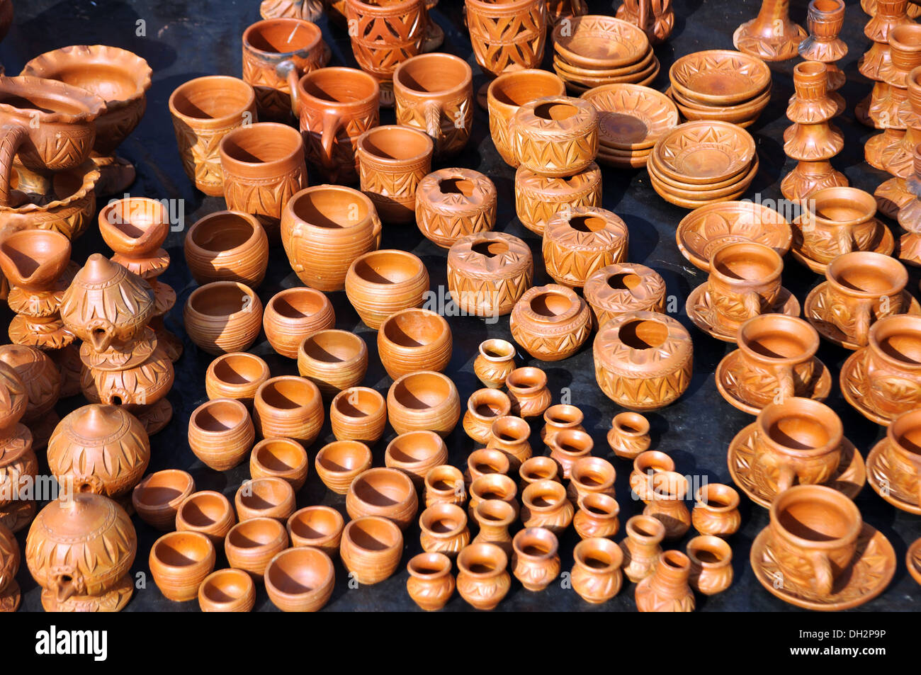 Terracotta, terra cotta handicraft earthenware pots West Bengal India
