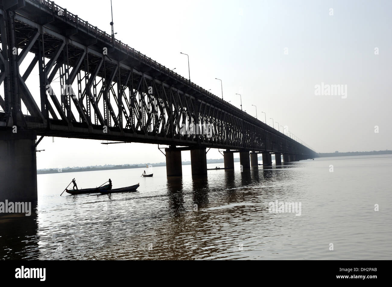 Road rail bridge on godavari river andhra pradesh India Stock Photo