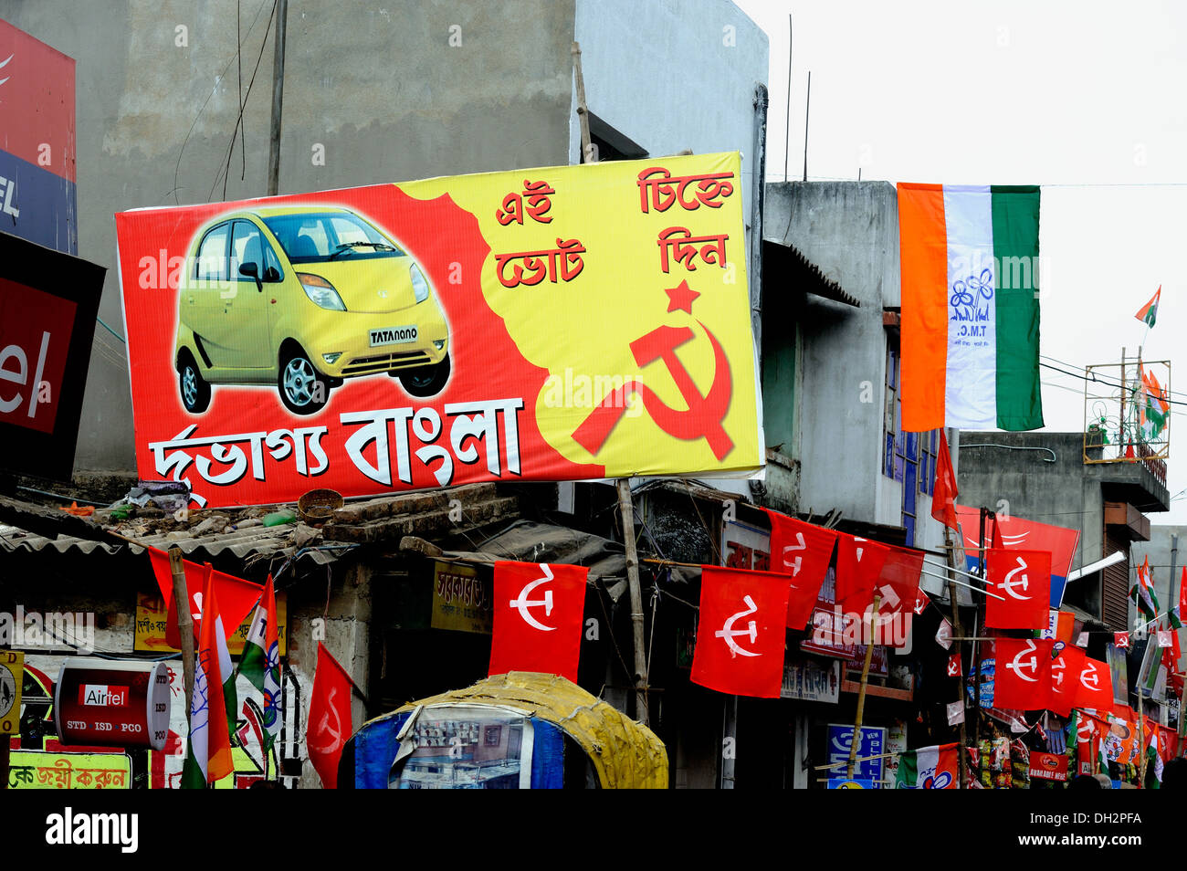 election different political party flags hoardings at Behala Kolkata calcutta west bengal India Asia Stock Photo