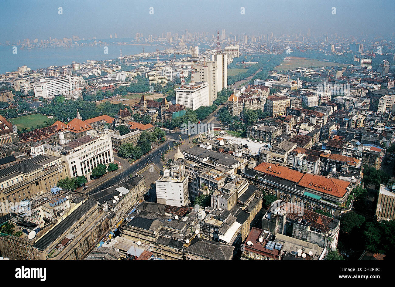 aerial view of flora fountain , hutatma chowk , HSBC building , CTO , VSNL , Bombay House , at bombay , mumbai , maharashtra , India , asia Stock Photo