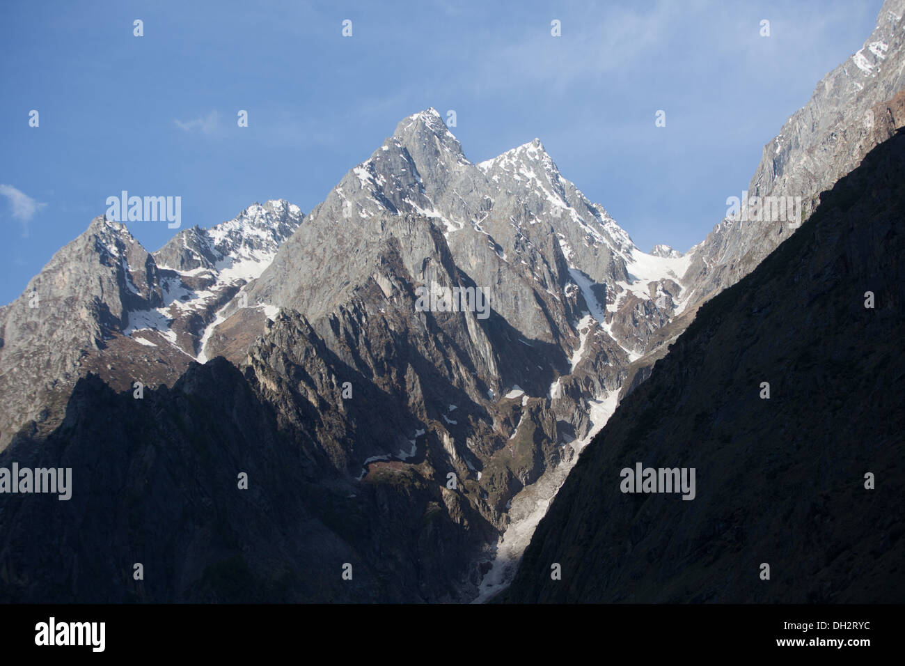 Himalayan mountain range at Mana village , Badrinath , Chamoli , Uttarakhand , Indian Tibetan China border , India , Asia Stock Photo