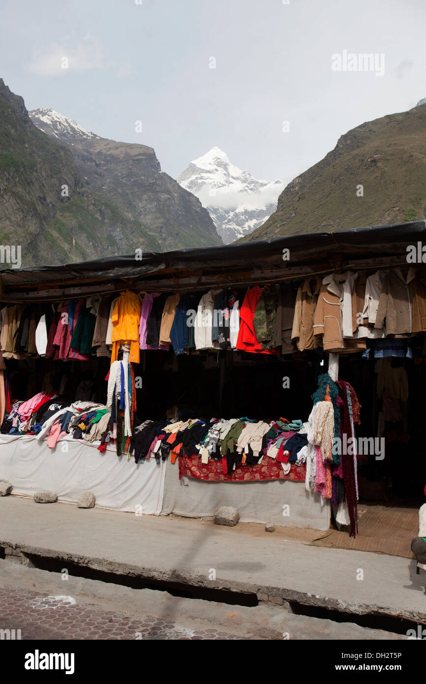shop selling woollen clothes Badrinath town Uttarakhand India Asia Stock Photo
