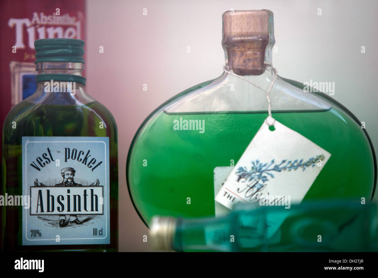 Absinthe bottles Prague, Bohemia, Czech Republic Stock Photo