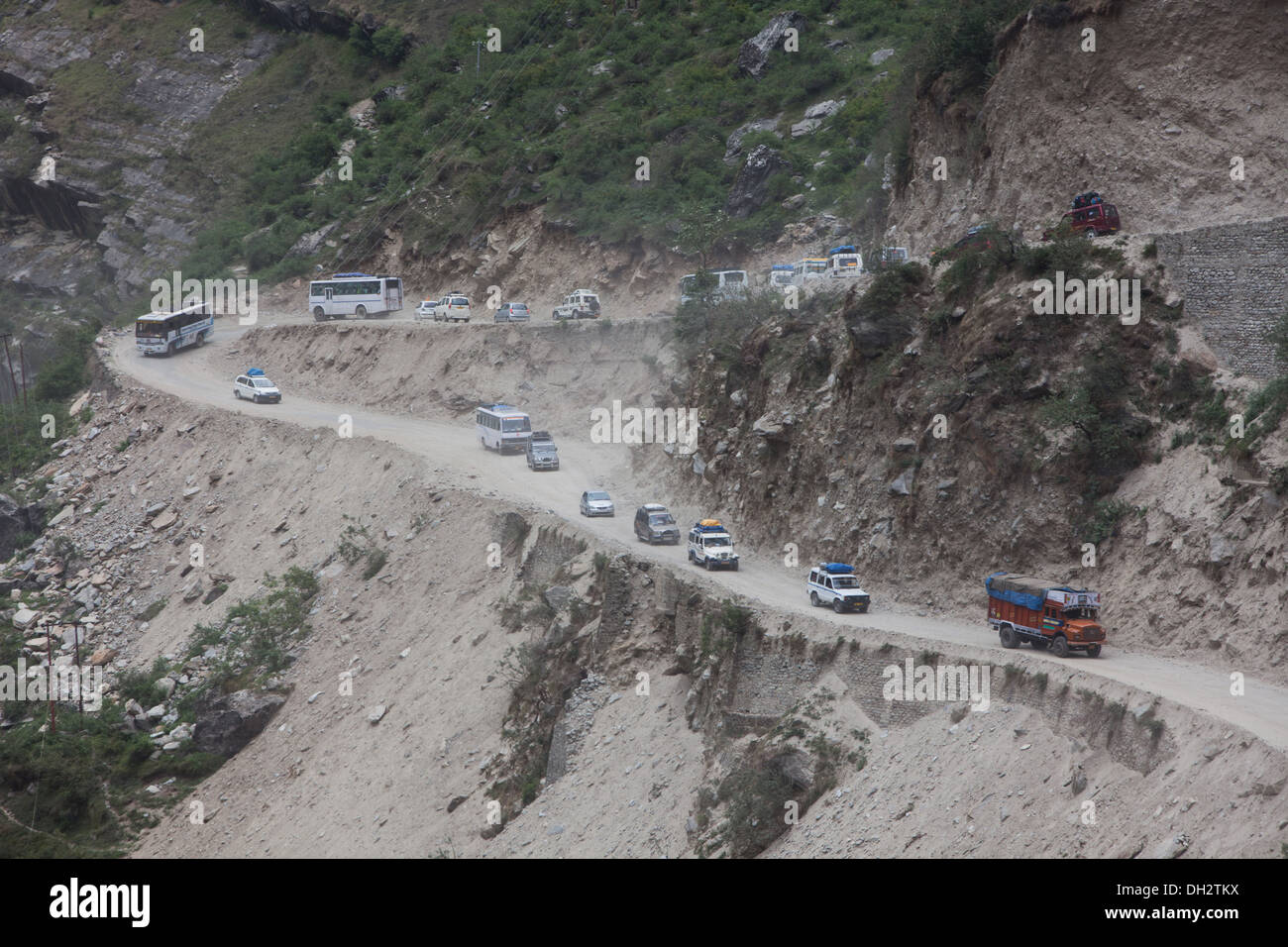 Truck Cars Buses Mountain Road Hairpin Bend Turn At Hanuman Chatti