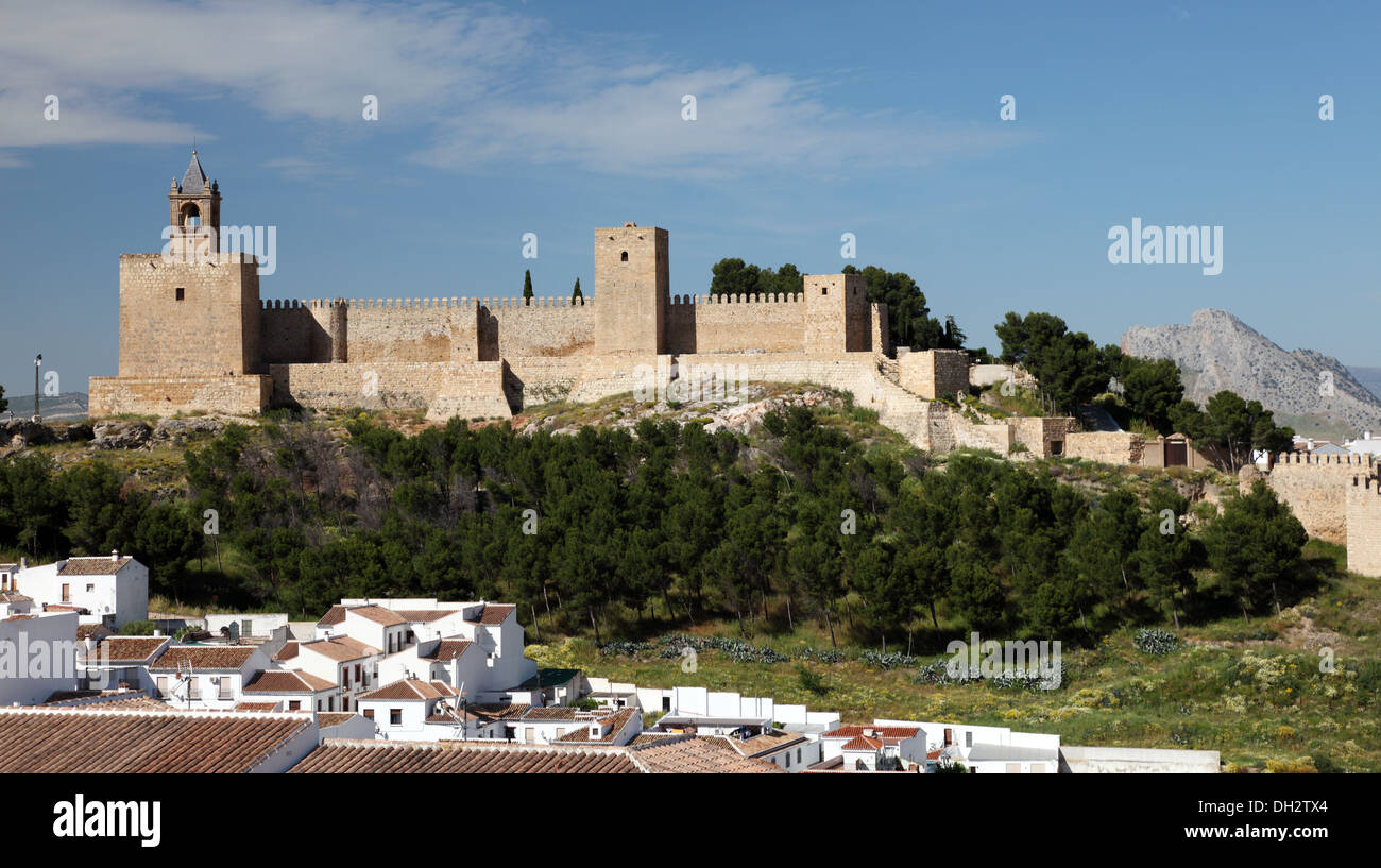 Moorish castle Alcazaba in Andalusian town Antequera, Spain Stock Photo
