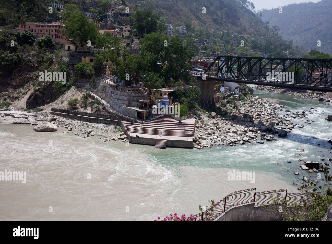 Confluence of Alaknanda and Pindar Rivers in Chamoli Uttarakhand India Asia Stock Photo