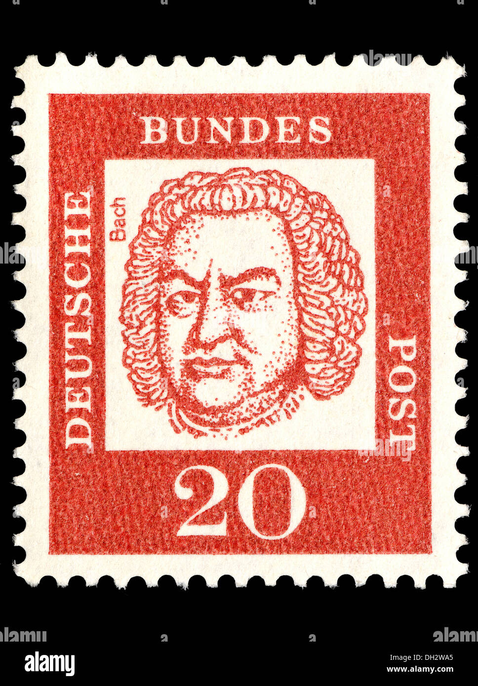 Portrait of Johann Sebastian Bach (1685-1750: German composer) on German postage stamp Stock Photo