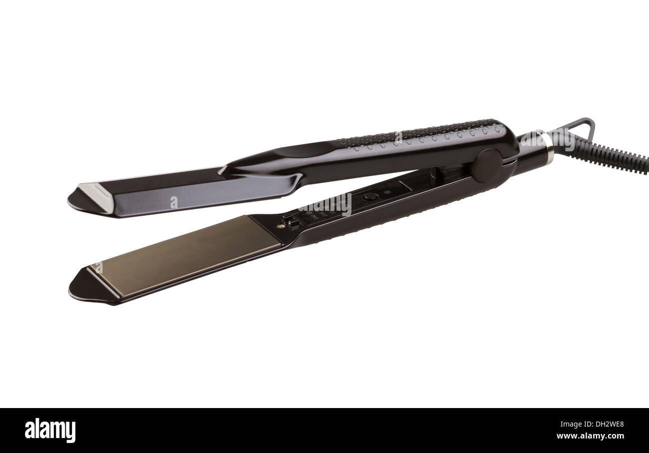 Black hair straightener isolated on white background Stock Photo