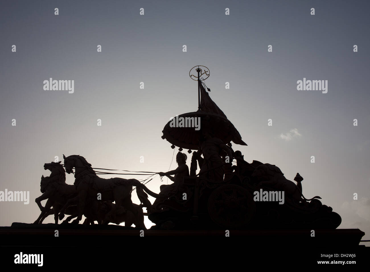 mahabharat arjuna horse chariot sculpture Rishikesh temple Uttarakhand India Asia Stock Photo