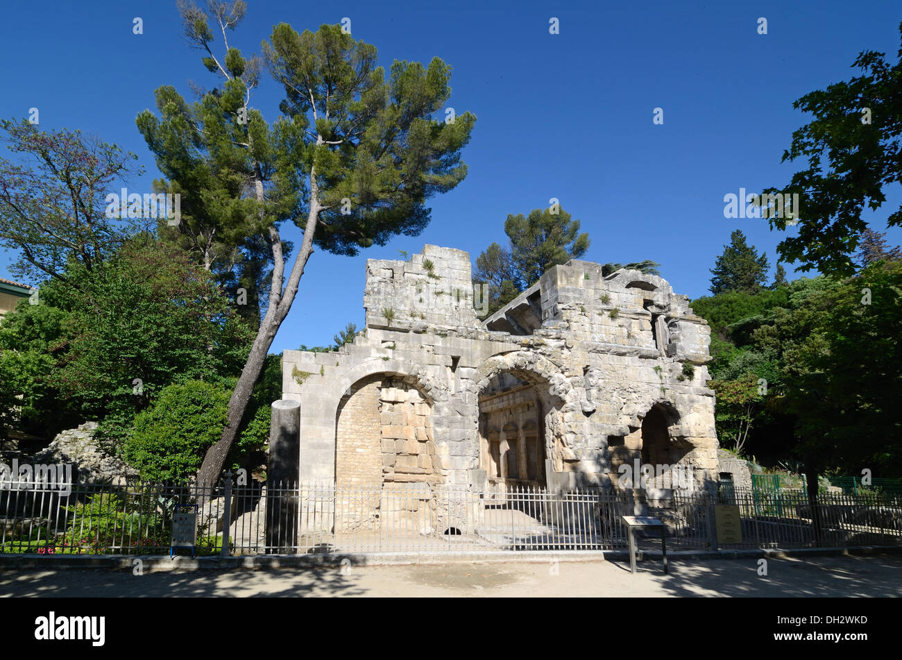 Ruined Roman Temple of Diana or Diana Temple in the Gardens or Jardins de la Fontaine Nimes France Stock Photo